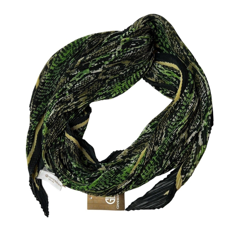 Giani Bernini Snake Print Pleated Square Scarf Olive New
